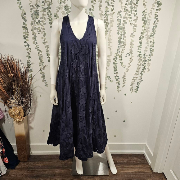 Thakoon Collective Navy Eyelet Shift Dress Sz M - Picture 4 of 12